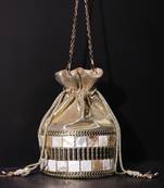 Gold leatherite stone work embellishment potli bag