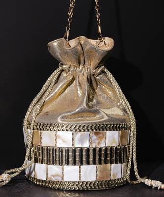 Gold leatherite stone work embellishment potli bag 2