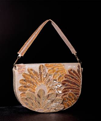 White raw silk hand embroidered clutch bag 1