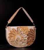 White raw silk hand embroidered clutch bag