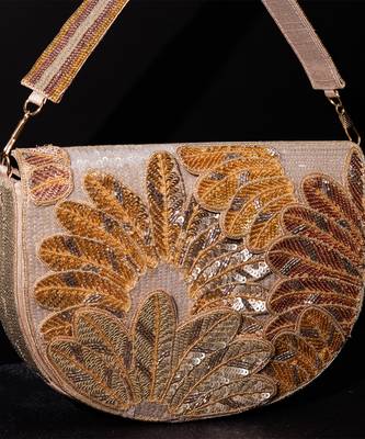 White raw silk hand embroidered clutch bag 2