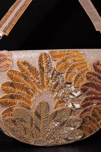 White raw silk hand embroidered clutch bag