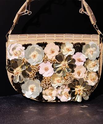 Ivory raw silk hand embroidered clutch bag 2