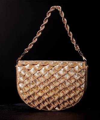 Gold raw silk hand embroidered clutch bag 1