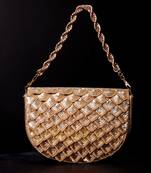 Gold raw silk hand embroidered clutch bag