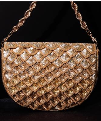 Gold raw silk hand embroidered clutch bag 2