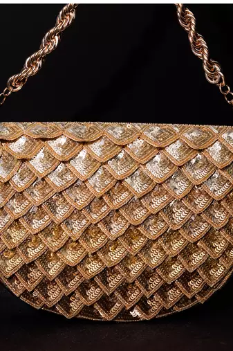 Gold raw silk hand embroidered clutch bag