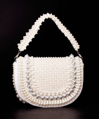 White velvet hand embroidered clutch bag 1