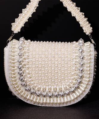 White velvet hand embroidered clutch bag 2