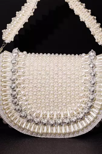 White velvet hand embroidered clutch bag