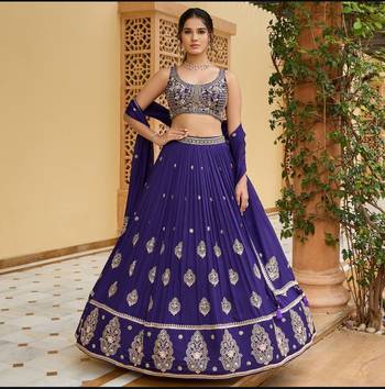 purple CHINON EMBROIDERY PARTY WEAR SEMI STICHED LEHENGA CHOLI 1