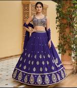 purple CHINON EMBROIDERY PARTY WEAR SEMI STICHED LEHENGA CHOLI