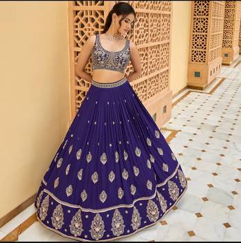 purple CHINON EMBROIDERY PARTY WEAR SEMI STICHED LEHENGA CHOLI 3