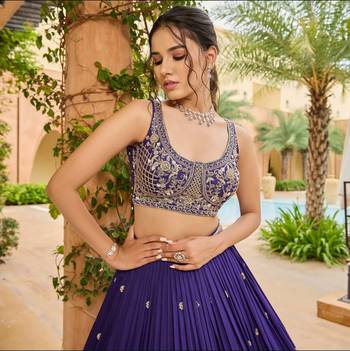 purple CHINON EMBROIDERY PARTY WEAR SEMI STICHED LEHENGA CHOLI 4