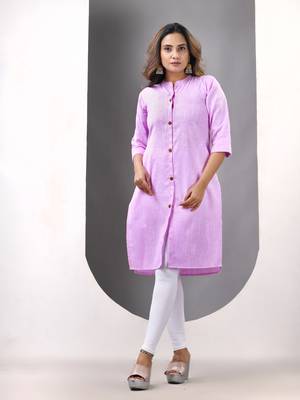 Lavender solid cotton straight kurta 1