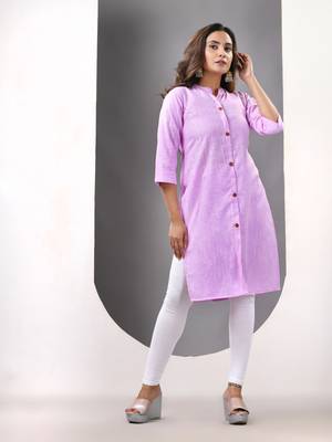 Lavender solid cotton straight kurta 2