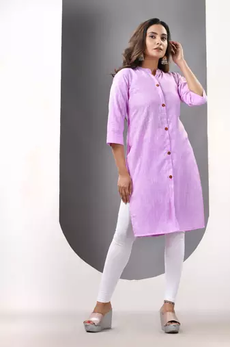 Lavender solid cotton straight kurta