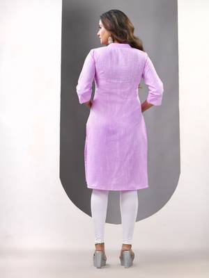 Lavender solid cotton straight kurta 3