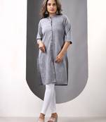 Grey solid cotton straight kurta