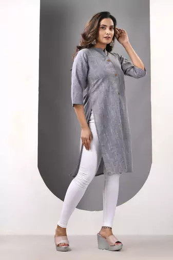 Grey solid cotton straight kurta