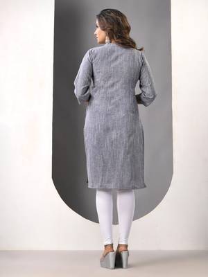 Grey solid cotton straight kurta 3