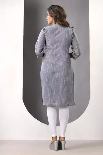 Grey solid cotton straight kurta