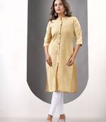 Beige solid cotton straight kurta