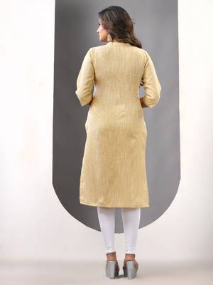 Beige solid cotton straight kurta 3
