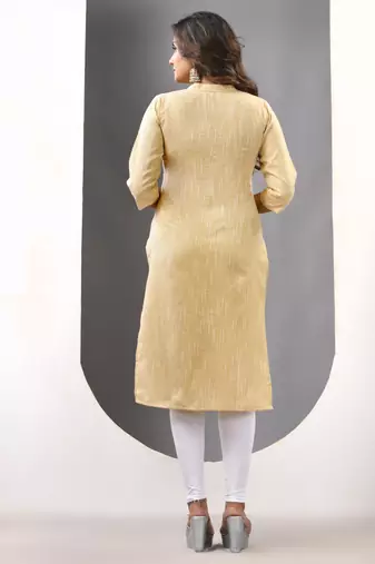Beige solid cotton straight kurta