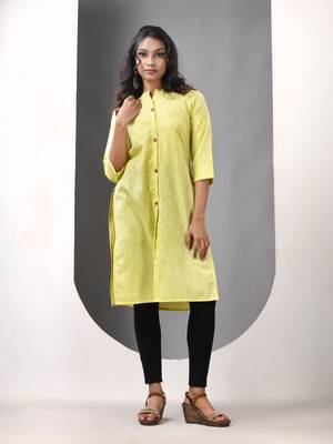 Lemon yellow solid cotton straight kurta 1