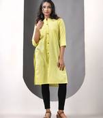 Lemon yellow solid cotton straight kurta