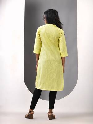 Lemon yellow solid cotton straight kurta 3