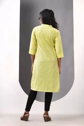 Lemon yellow solid cotton straight kurta