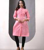 Rose pink solid cotton straight kurta