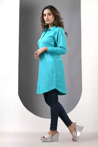 Sky blue solid rayon pathani kurta