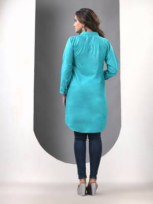 Sky blue solid rayon pathani kurta 3