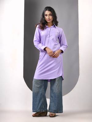 Lavender solid rayon pathani kurta 1