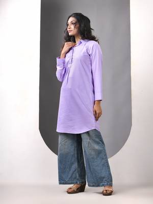 Lavender solid rayon pathani kurta 2