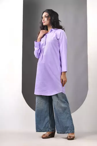 Lavender solid rayon pathani kurta