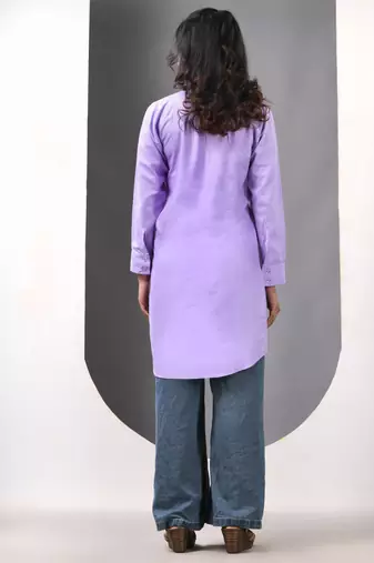 Lavender solid rayon pathani kurta