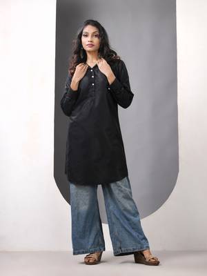 Black solid rayon pathani kurta 1
