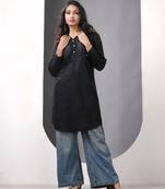 Black solid rayon pathani kurta