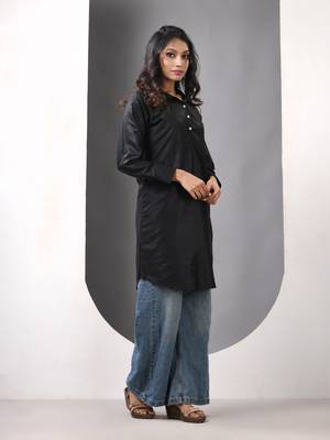 Black solid rayon pathani kurta 2