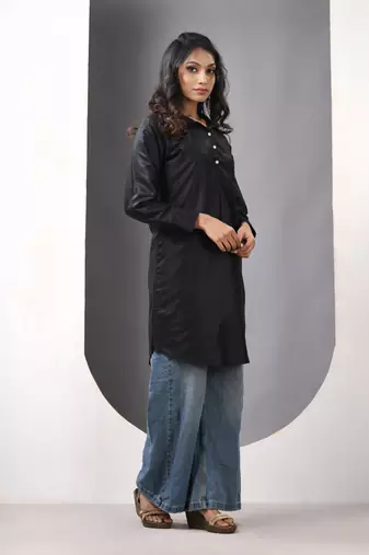 Black solid rayon pathani kurta