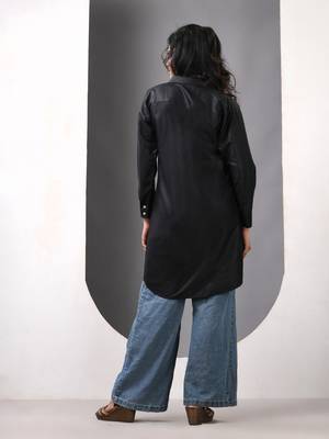 Black solid rayon pathani kurta 3