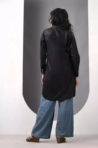 Black solid rayon pathani kurta