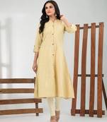 Beige solid cotton a-line kurta