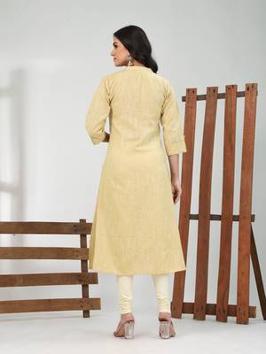 Beige solid cotton a-line kurta 3