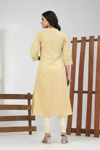 Beige solid cotton a-line kurta
