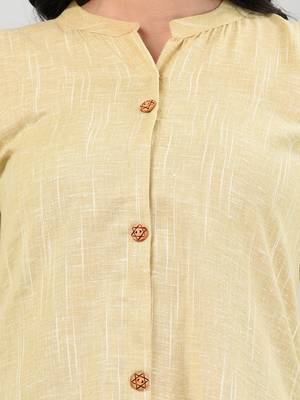 Beige solid cotton a-line kurta 4